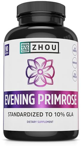 Zhou Nutrition Evening Primrose Oil Capsules- Supports Hormone Balance for Women, PMS & Menopause Support, Cold Pressed & Hexane Free - 1400mg 10% Gla