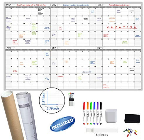 Large Dry Erase Wall Calendar - 60“ x 38 Undated Blank 6 Month Calendar - Giant Whiteboard 6 Month Poster - Premium Laminated Undated Planner for Classroom, Office, Project & Family Schedule