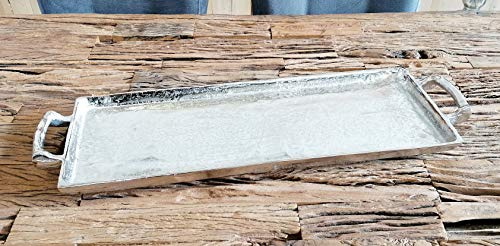 Tablett Servierbrett Servierplatte Aluminium Silber Griffe Luxus XXL - Serviertablett aus Metall - Silbertablett - 42/65 / 82/112 cm (65 x 20 x 6 cm)