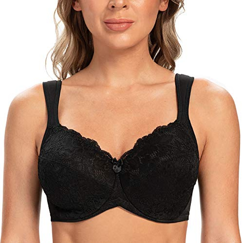 CASOLACE Mujeres Busto Completo Encaje Sexy Aros Sin Forro Sujetador Minimizer Negro-cordón 120C