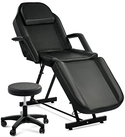 VONLUCE Beauty Bed Multiple Level Adjustable Steel Frame 3 Section Leather Massage Bed 150kgs/330lbs Max Weight Capacity Detachable Armrest and Headrest Massage Table Beauty Table (Black)