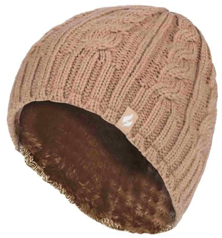 Heat Holders - Womens Thermal Fleece Lined Cable Knit Winter Beanie Hat 3.4 tog (One Size, Sand)