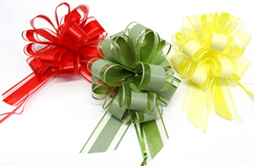 CaPiSo 3X Große Ziehschleife 18cm L Pull Bow Zugband Polyband Dekoschleife Geschenkschleife (Rot-Gelb-Grün)