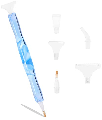 Diamant Malerei Stift, 5D Diamond Painting Punkt Pen mit 5 Stücke Ersatz Stiftköpfe, Kunstharz-Diamant-Malstift für Kunst Bedarf Diamantmalerei Nail Art DIY Dekoration, Blau