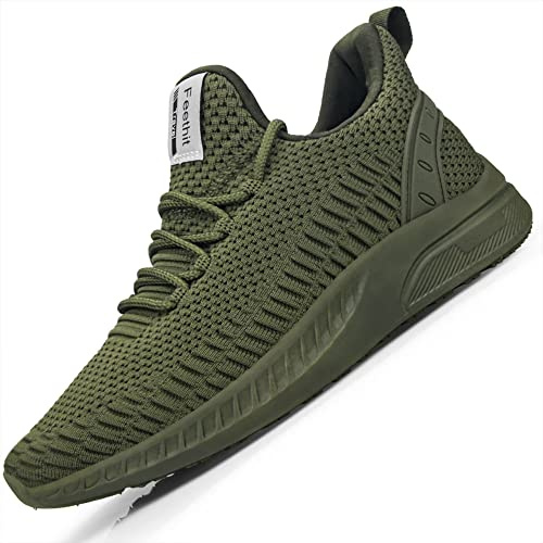 Feethit Mens Slip On Walking Shoes Blade Tennis Shoes Non Slip Running Shoes Lightweight Workout Shoes Breathable Mesh Fashion Sneakers Olive Green Size 10.5