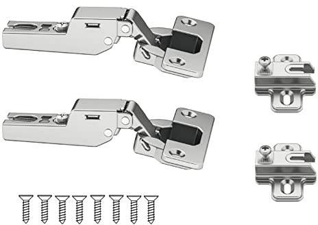 Kit de 2 bisagras más base ajustable y tornillos – Bisagra para puertas de armario, cocina, mesitas y cajones – Montaje fácil y rápido