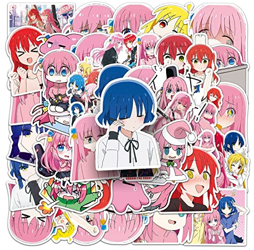 Bocchi The Rock,Adesivi da 50 pezzi, impermeabili, simpatici adesivi per laptop, skateboard, scrapbook valigia, bagagli, biciclette, cartoni animati giapponesi per ragazzi e bambini