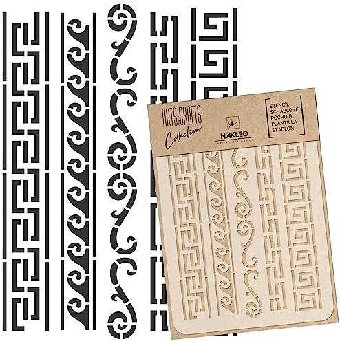 NAKLEO Plantilla para Pintar Manualidades A4 21x30cm, Adornos Griegos Patrón, Stencil Plástico y Reutilizable de Dibujo, DIY Artesanía Scrapbooking Decoración, Pared Madera Tejido Muebles