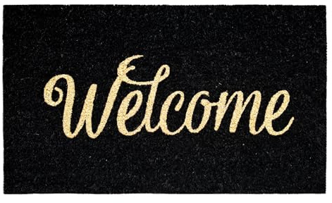 Banzaii Tapis Entrée en Fibre de Coco - Paillasson Extérieur 40 x 70 cm avec Base Antidérapant en PVC et Absorbant - Welcome Noir