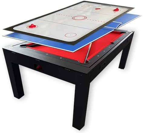 Tavolo da biliardo 7 piedi Air Hockey 3 in 1 Tavolo da biliardo Convertibile in Tavolo da pranzo Nero con Panno rosso - Strike