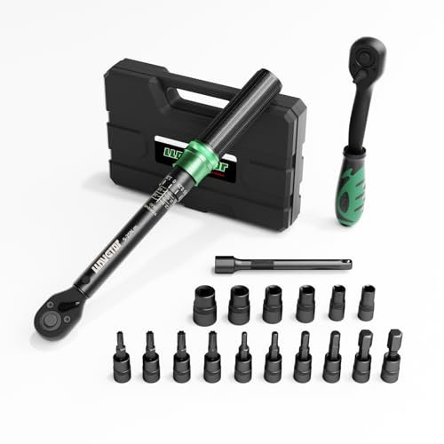 LLAVETOR 1/4 Llave Dinamométrica, 5-25Nm Chave Dinamométrica, 19 Piezas Juego Llaves Vaso para Bicicleta de Carretera y Montaña con Barra de Extensión, 1/4 Llave de Ttrinquete, Puntas Vasos