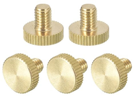 sourcing map Knurled Thumb Screws, M6x8mm Flat Brass Bolts Grip Knobs Fasteners for Home, Electronic, Machine 5Pcs