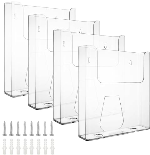 WOPPLXY 4 Pièces Porte Document Mural, Porte Revue Mural, Porte Flyer A4 Transparent en Acrylique pour Dépliants, Catalogues, Brochures