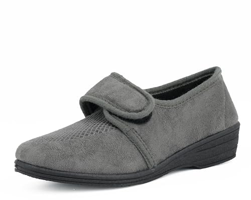 JOMIX Ciabatte Donna Invernali Chiuse Pantofole Strappo da Anziani Ortopediche Comode Basse per Piedi Gonfi Calde e Morbide da Casa Signora da Inverno ITD1992 Grigio 38
