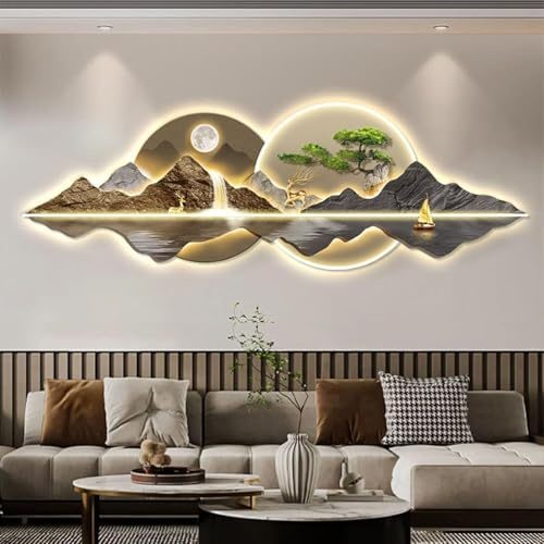 Scultura 3D da Parete Con Luce LED - Lampada Decorativa Moderna e Accogliente in Pino, 40*120CM, C