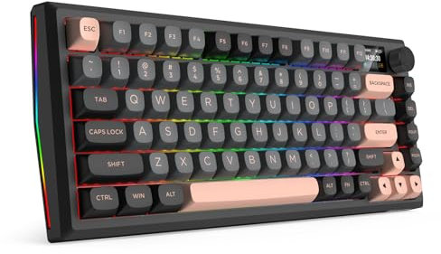 Redragon K720 Wireless CNC Gasket Gaming Keyboard w/Hype Screen & Knob, 81 Keys Mechanical Keyboard, Smart 1.14’’ TFT Info Display, 5-Layer Noise Dampening, Custom Linear Switch, Dawn Sakura Color