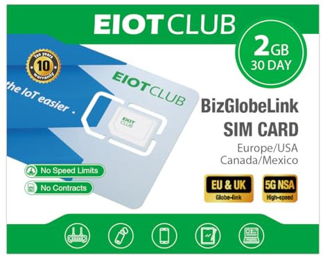 Carte SIM Internationale EIOTCLUB, pour 33 Pays Européens/États-Unis/Canada/Mexique, 2 Go/30 Jours, 5G/4G Prépayée, sans Contrat, Rechargeable, pour Téléphones, Routeurs, Uniquement Données
