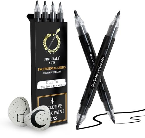 Pinturale Arts Acrylstifte Schwarz | 4er Set Acrylstifte Für Steine Mit Doppelspitze (Feine 0,7mm und 3mm) | Acrylstift Schwarz Für Steine, Metall, Keramik, Holz, Glas