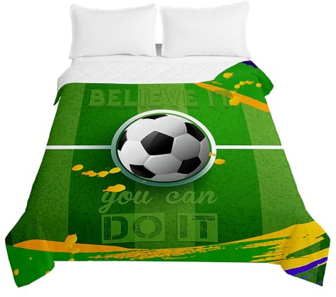 Odot Colcha Bouti Ligero Fútbol para Cama 90/135/150/180,Primavera, Verano e Otoño Microfibra Extra Suave, Colcha Cubre Cama Multiusos (Campo de fútbol,150x200cm)
