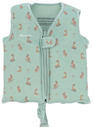 Monnëka Gilet de Natation avec Sangle Ajustable et Fermeture de Sécurité | Sea Vest Flottant pour Apprentissage | Gilet d'Aide à la Flottaison pour Enfants | Cool Dinos - 3 à 6 Ans