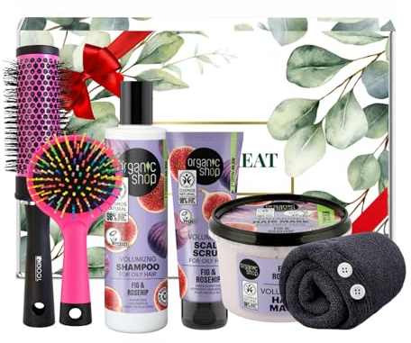 VIKINGTREAT Volumising Hair Care Set for Oily Hair – Fig & Rosehip | Shampoo, scalp scrub, hair mask, detangling brush and quick-dry towel wrap for a deep cleanse, presented in a gift box