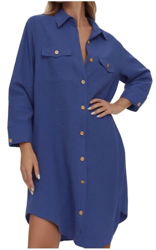 Blouses surdimensionnées pour femmes, robe longue à col boutonné, robe chemise à manches longues, robe d'affaires décontractée, hauts amples à col boutonné, noir foncé, XXL