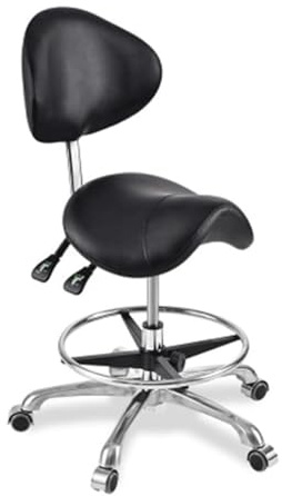 JAVPTAV Tabouret de Selle à roulettes avec Repose-Pieds, pivotant et hydraulique, Hauteur réglable de 45 à 60 cm, for Salon, Spa, Massage, Tatouage(Black)