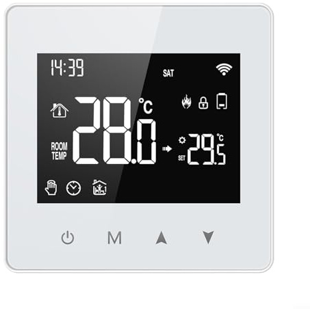 Glewi Smart termostat, batteridriven med pekskärm, med fjärrkontroll via smart app och röstassistenter, drivs av batteri, för hem och kök