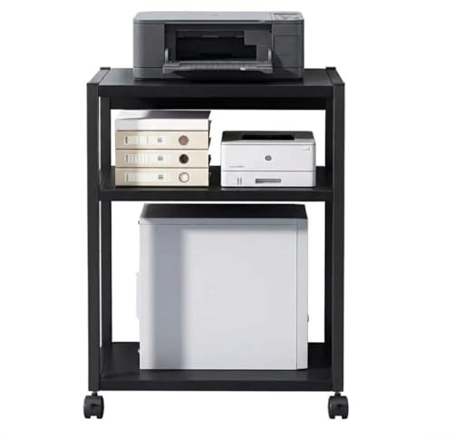 Garvee Support pour Tour PC et Imprimante à 3 Niveaux Hauteur Réglable | Chariot Métallique à Roulettes 360° Freinables, Rangement Sous Bureau Charge 30 kg, 69 x 51 x 30 cm, Noir