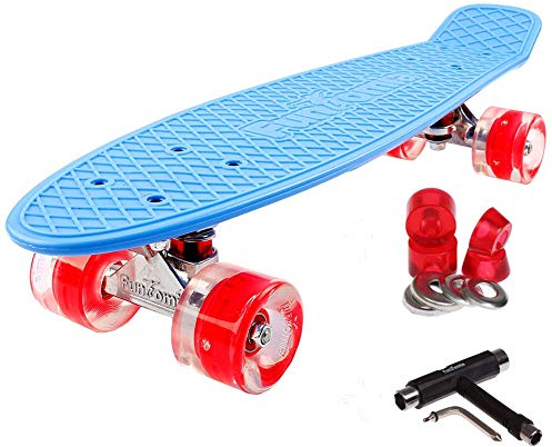 FunTomia 57cm Mini-Board Skateboard mit oder ohne LED Leuchtrollen inkl. Aluminium Truck, ABEC-9 Kugellager und T-Tool