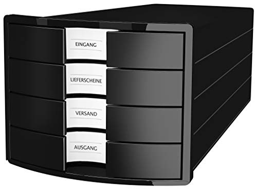 HAN Schubladenbox IMPULS 2.0 mit 4 geschlossenen Schubladen für DIN A4/C4 inkl. Beschriftungsschilder, Auszugsperre, möbelschonende Gummifüße, Design in premium Qualität, 1012-13, schwarz