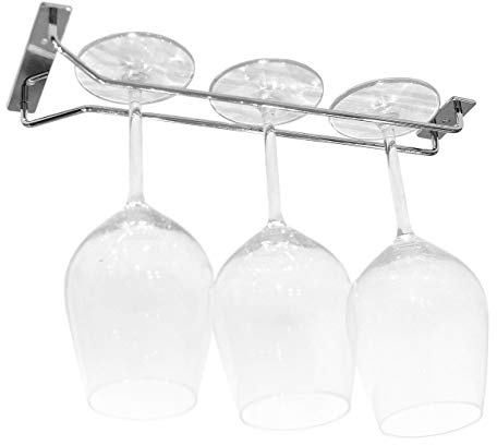 BSM Marketing Soporte cromado para copas de vino para armario y bar, barra de almacenamiento de perfil bajo (33 cm)