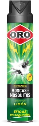 ORO Insecticida Voladores- Contra moscas y mosquitos - Acción inmediata y máxima eficacia - Para interiores y exteriores - Agradable aroma a limón- 750 ml
