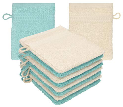 Betz paket med 10 tvättvantar premium 100 % bomull 16 x 21 cm sand – hav