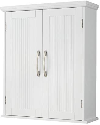 Teamson Home Armoire à Pharmacie Murale en Bois pour Salle de Bain avec étagères réglables Blanc EHF-F0007