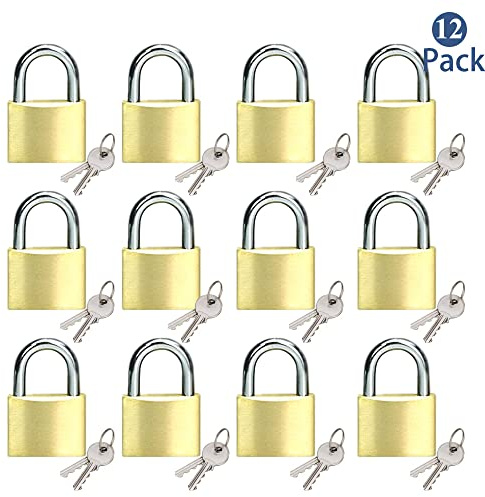 Solid Brass Same Keyed Padlock keyed Alike Locks of 12 Pack, Solid Lock with (25mm) Wide Lock Body, Keyed Padlocks for Toolbox, Luggage,School lockers, Backpacks