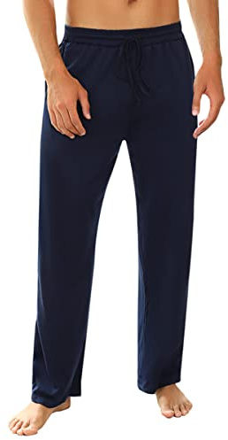 Marvmys Pantalon Pyjama Homme Coton Long Pants de Couleur Unie avec Cordon de Serrage et Poches Confortable et Respirant S-4XL