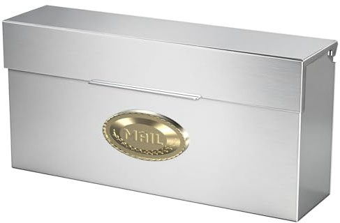 Metateel Rainproof Wall-Mount Mailbox, Heavy-Duty Stainless Steel Drop Box for Outside, 3.75 x 14.5 x 7.1 Silver
