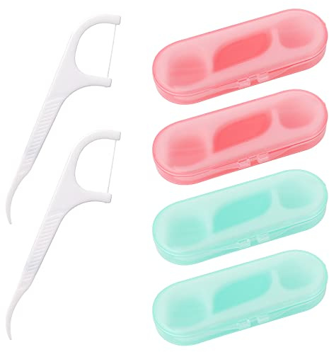 WLLHYF Dental Floss 4 PCS Travel Dental Flosses Case Portable Case Refillable Dental Floss Picks Organizer 40 Picks Professional Toothpicks Sticks for Family Hotel Travel Women Men Teeth Cleaning