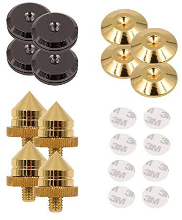 Tiardey 4 Set Punte per Altoparlanti Supporti per Altoparlanti CD Audio Subwoofer Amplificatore Giradischi Isolamento Piedi Cono Isolatore Antiurto Traceless con Biadesivo