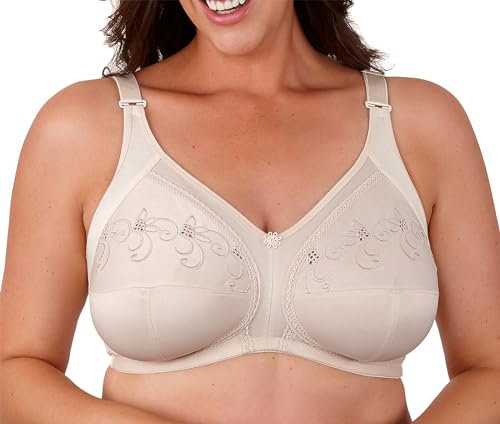 Women's Cotton Blend Comfort Support Full Cup Non Padded Non Wired Embroidered Bra (Almond, 42G)