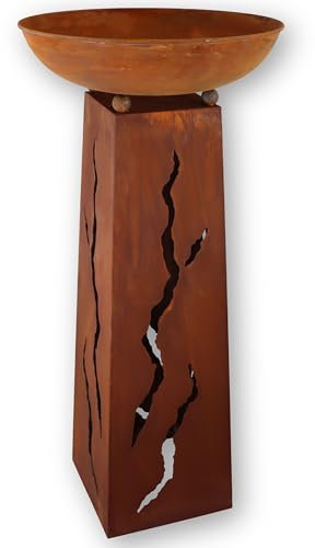 Rostikal Colonne de fleurs en métal avec bac à plantes Ø 47 cm patine décorative de jardin vintage