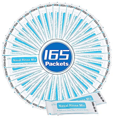Snykes 2.7g*165 Packets Neti Pot Salt, Sinus Rinse Salt for Neti Pots, Individually Wrapped Nasal Rinse Salt, Sinus Relief Rinse Kit for Adult & Kid