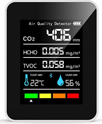 DEWIN Rilevatore di CO2, Monitor di Anidride Carbonica CO2, Anidride Carbonica Portatile a Batteria HCHO TVOC Temp Humi 5 in 1 Meter Monitor della qualità dell'Aria
