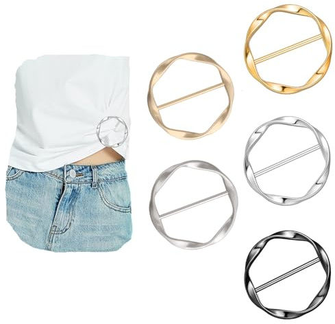 5PCS Silk Scarf Ring Clip T-shirt Tie Clips for Women scarf rings and slides Fashion Metal Circle Buckles for Women's Clothing shirt clips Versatile Clothing Wrap Holders