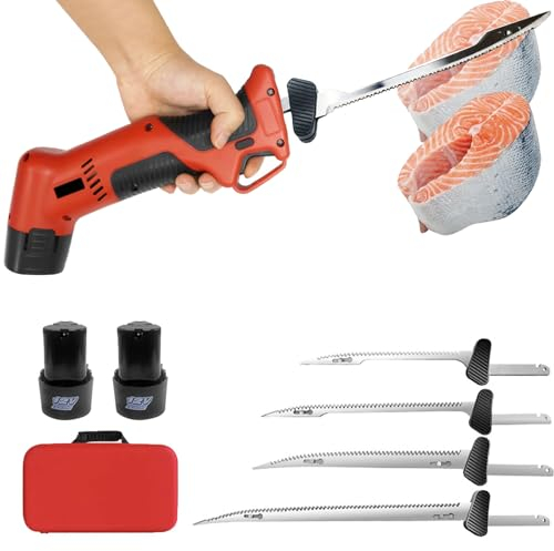 Couteau à filet de poisson électrique sans fil, ensemble de couteaux à filet électrique pour poisson/pêche en plein air avec 4 lames alternatives antiadhésives avec revêtement en acier inoxydable et