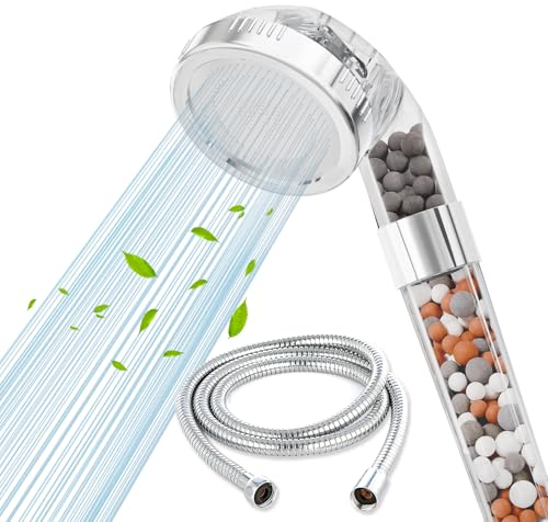 VEHHE Shower Head and Hose, High Pressure Filter Shower Head 3 Mode Boosting with Beads, Handheld Powerful Flow Showerheads Hard Water Softener with Extra Replaceable Accessories for Children Pet Home