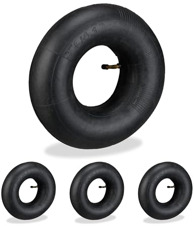 Relaxdays Schlauch 3.50-4, 4er Set, Ersatzschlauch, Schubkarre & Bollerwagen, Innenschlauch, Autoventil, Gummi, schwarz