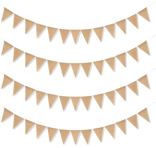 Capaneus Wimpelkette Jute, Wimpelkette Outdoor, 16M Leinen Hessischen Girlande Stoff, Wimpelgirlande für Hochzeit Geburtstag Garten Party Outdoor Taufe Dekoration (52 Stück Wimpel)