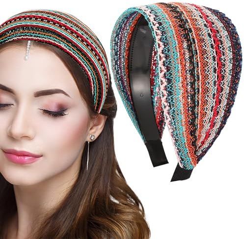 Colorful Extra Wide Hard Headbands, Boho Headband with Teeth Large Non Slip Headbands Fabric Hair Hoop Headwrap Fashion Hairbands Hair Accessories for Women Girls